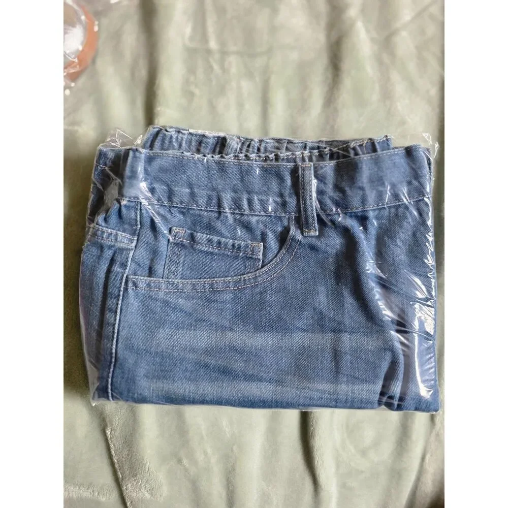 High Rise Denim Shorts Medium Wash Relaxed Fit Elastic Back Size 2XL